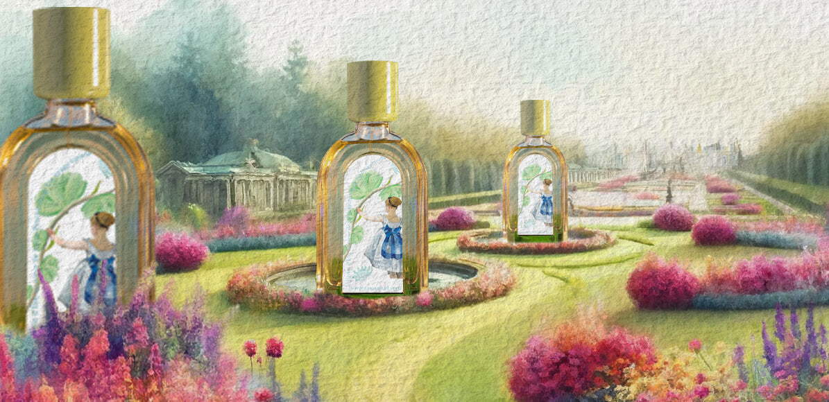 3 copie du même parfum Verveine d'Été du Jardin Retrouvé/ dans un parc coloré 